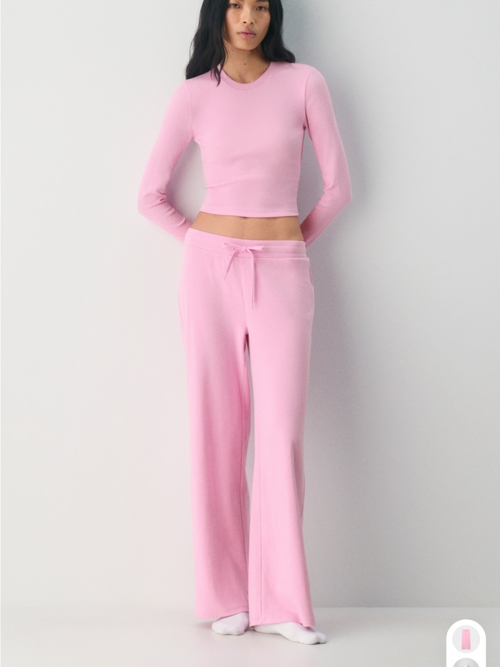 Aritzia Pink Ribbed Wide-Leg Lounge Pant
